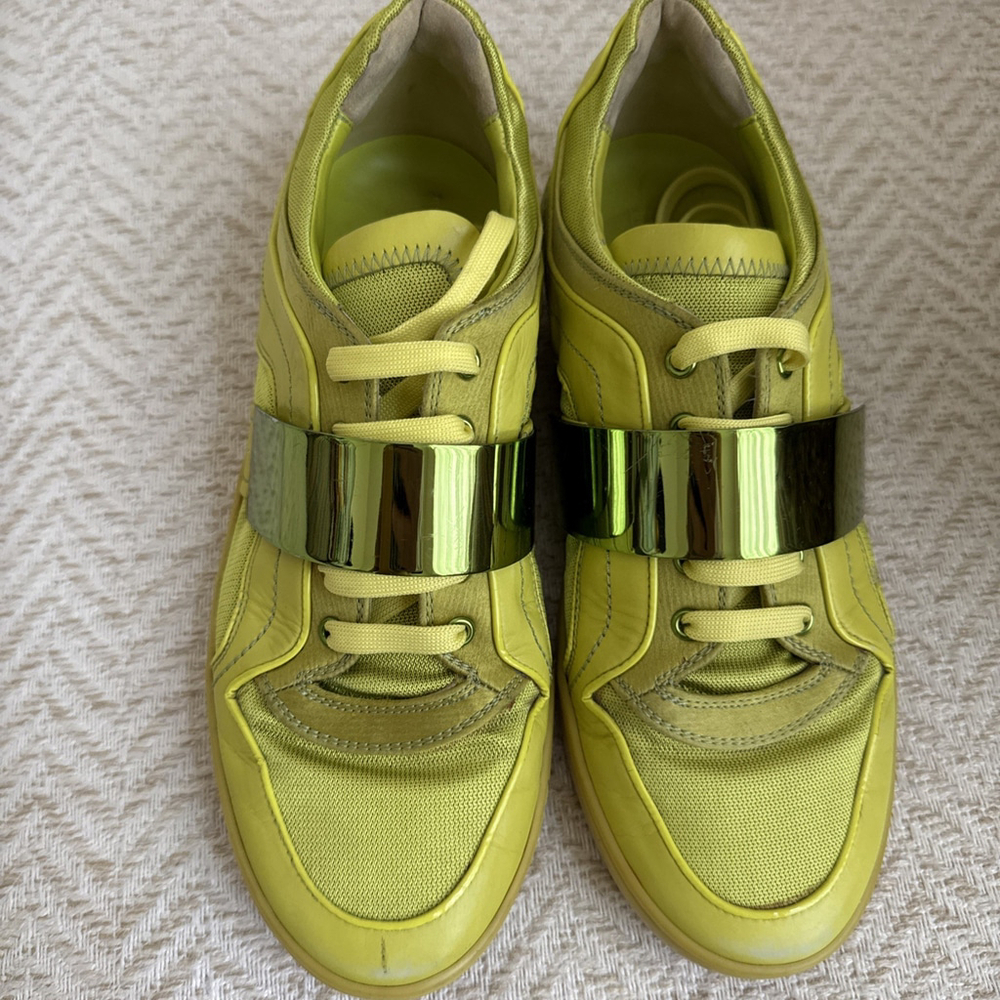 Dior B-Dee Cloth Trainers Yellow Green Size 36 - Picture 4 of 11